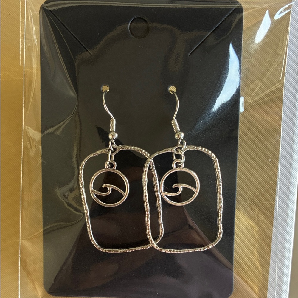 Hawaiian Silver Wave Rectangle Earrings